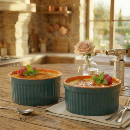 Caffeine Premium Ceramic Handmade Blue & Orange Ramekins Bowl (Set of 2)