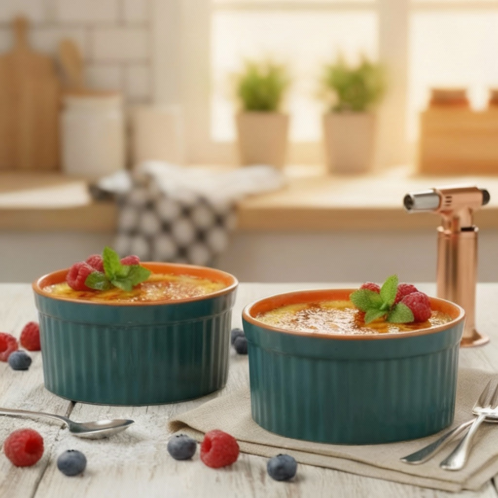 Caffeine Premium Ceramic Handmade Blue & Orange Ramekins Bowl (Set of 2)