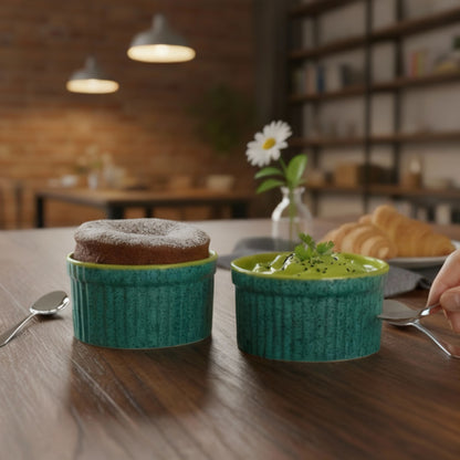 Caffeine Ceramic Handmade Glossy Turquoise Green Ramekin bowl (Set of 2, 150)