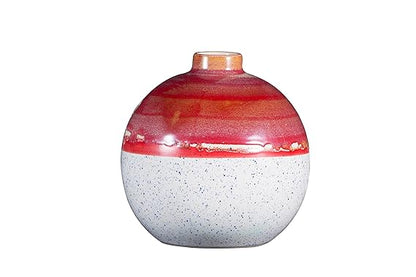 Red and white matte oval shape vase 