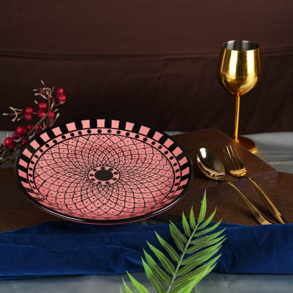 pink_and_black_ceramic_flower_dinner_plate - Caffeine Premium Ceramic