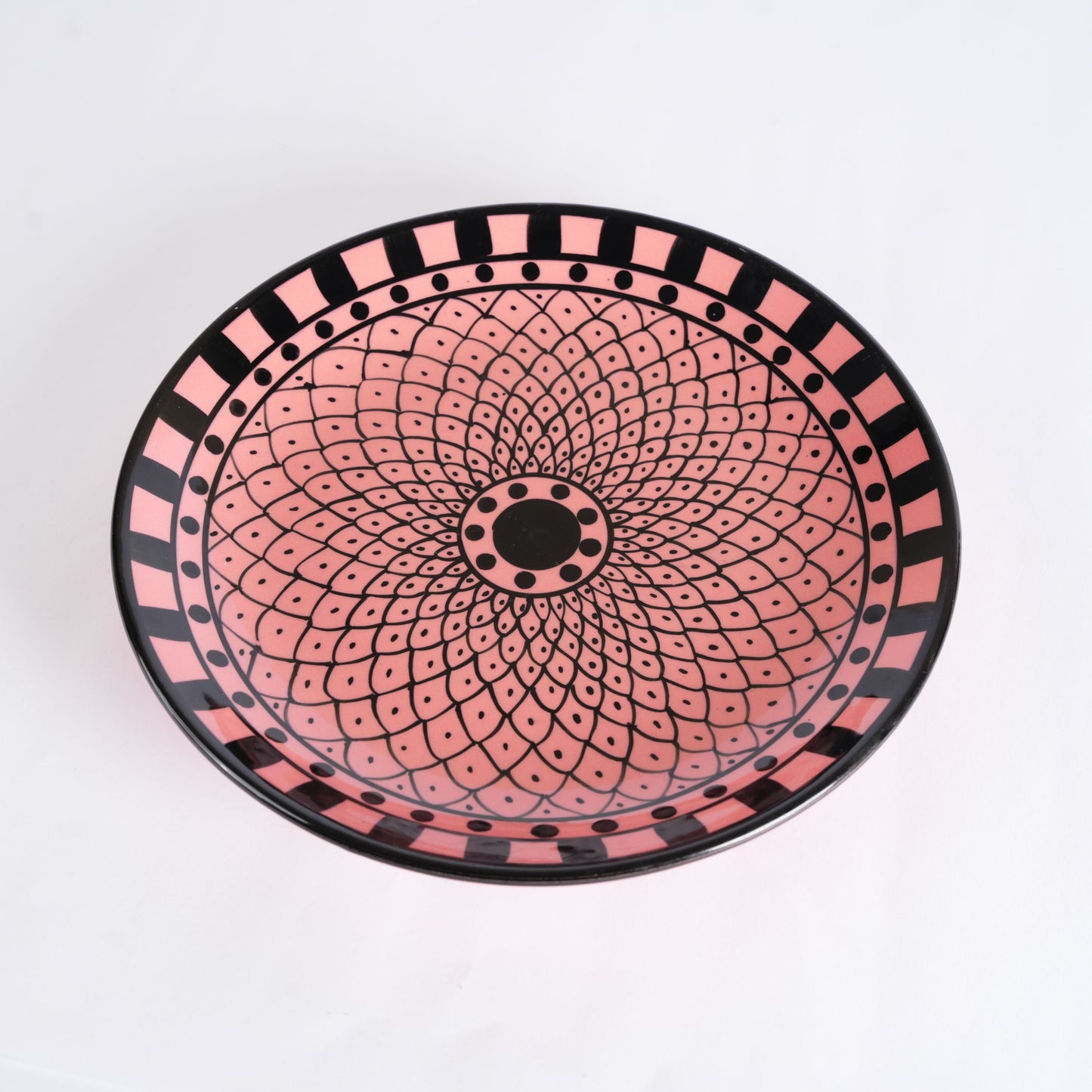 pink_flower_black_design_dinner_plate - Caffeine Premium Ceramic