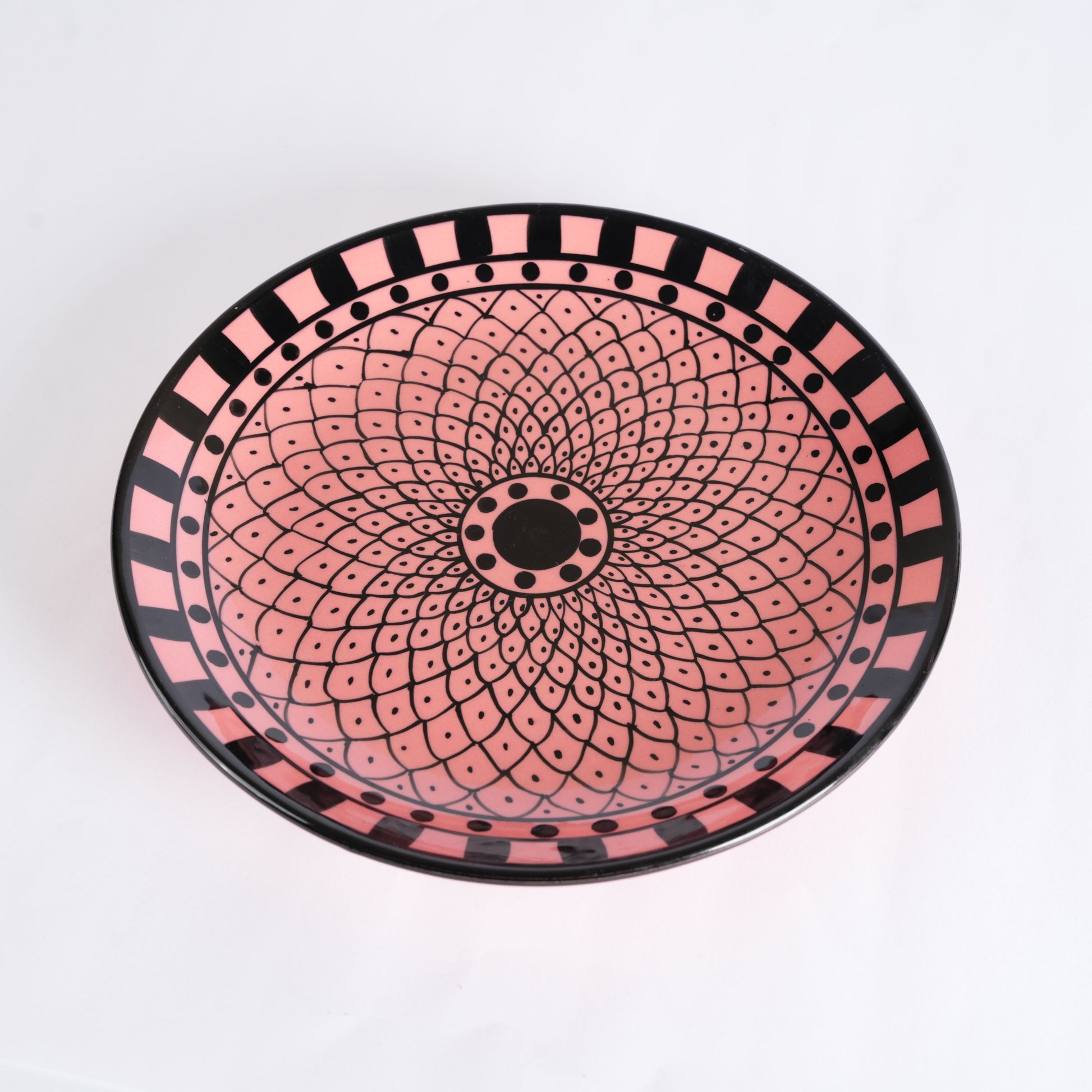 pink_flower_black_design_dinner_plate - Caffeine Premium Ceramic