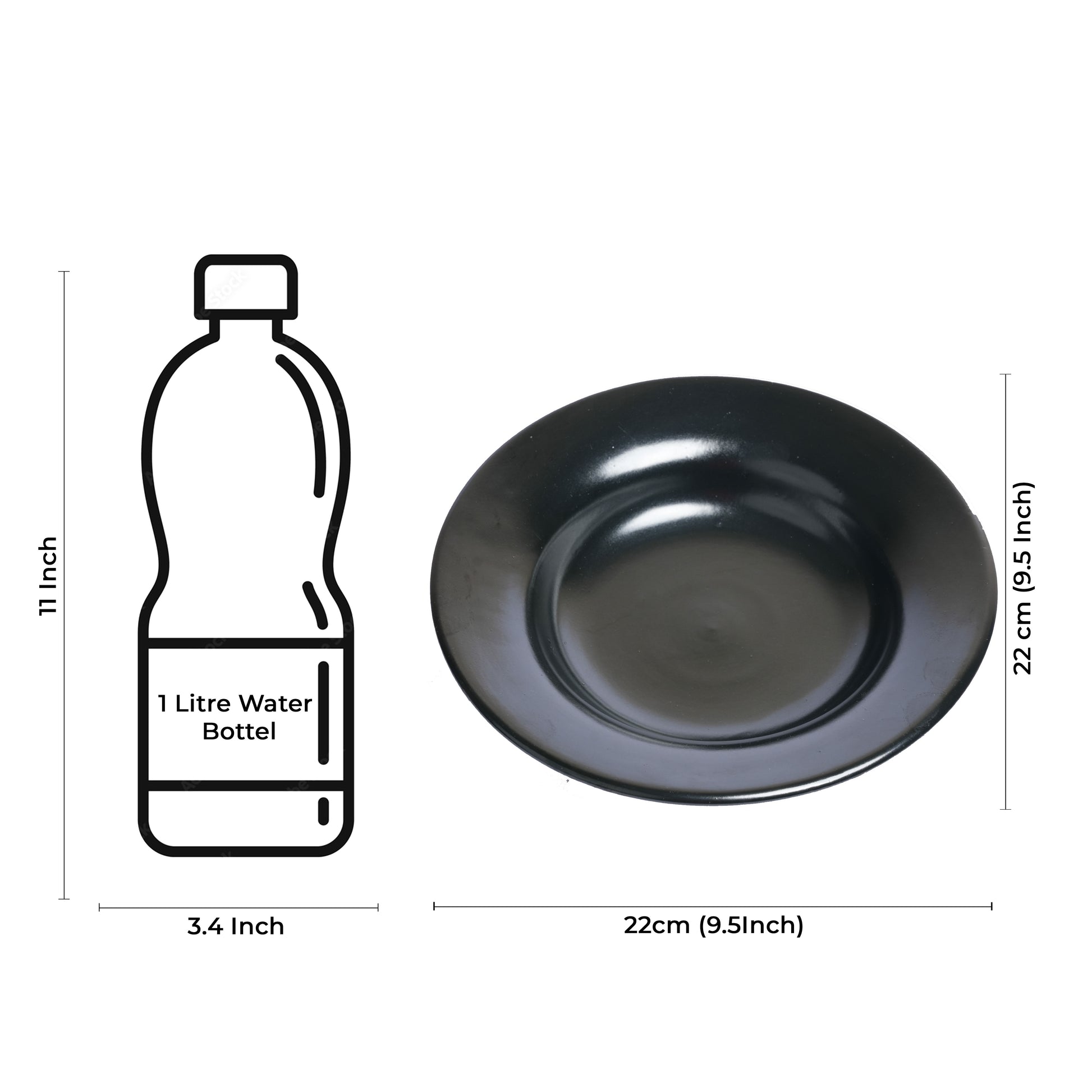 Caffeine Ceramic Handmade Stoneware Black Glossy Soup Plates , Pasta Plates, Maggie Plates 9 inch ( Set of 2 Microwave & Dishwasher Safe - Caffeine Premium Stoneware