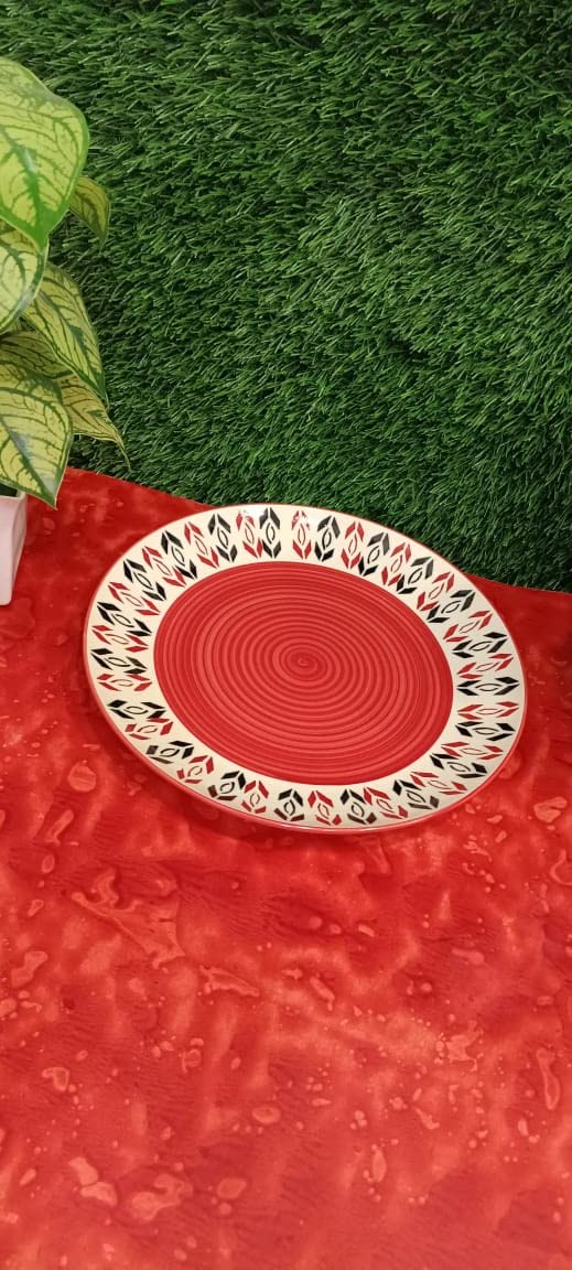 Caffeine Ceramic Handmade Orange Arrow Pattern Combo Dinner set (4 pcs)