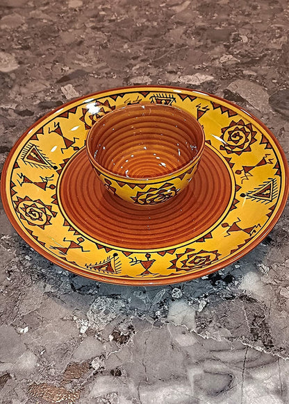 Caffeine Ceramic Handmade Mustard Brown Romani Combo Dinner Set (Set of 8)