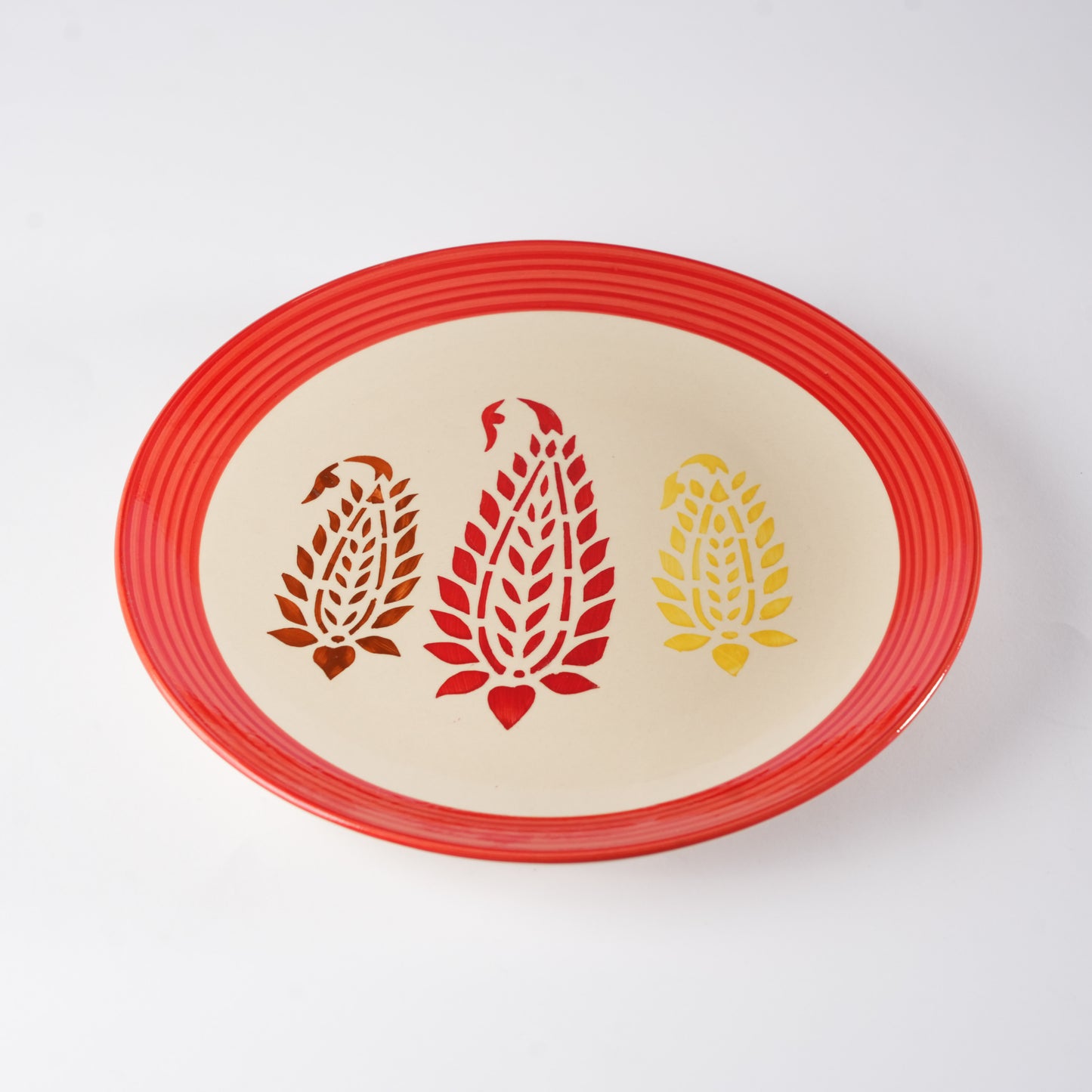 red_and_cream_yellow_boota_plate_dinner - Caffeine Premium Ceramic