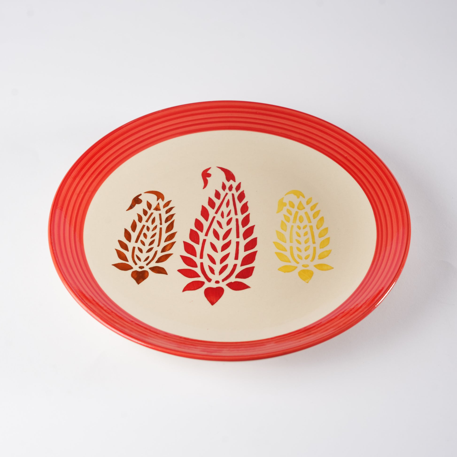 red_and_cream_yellow_boota_plate_dinner - Caffeine Premium Ceramic