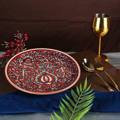Caffeine Ceramic Handmade Stoneware Red Mughal Dinner Plates 10 inch Set of 6 (Microwave & Dishwasher Safe) - Caffeine Premium Stoneware