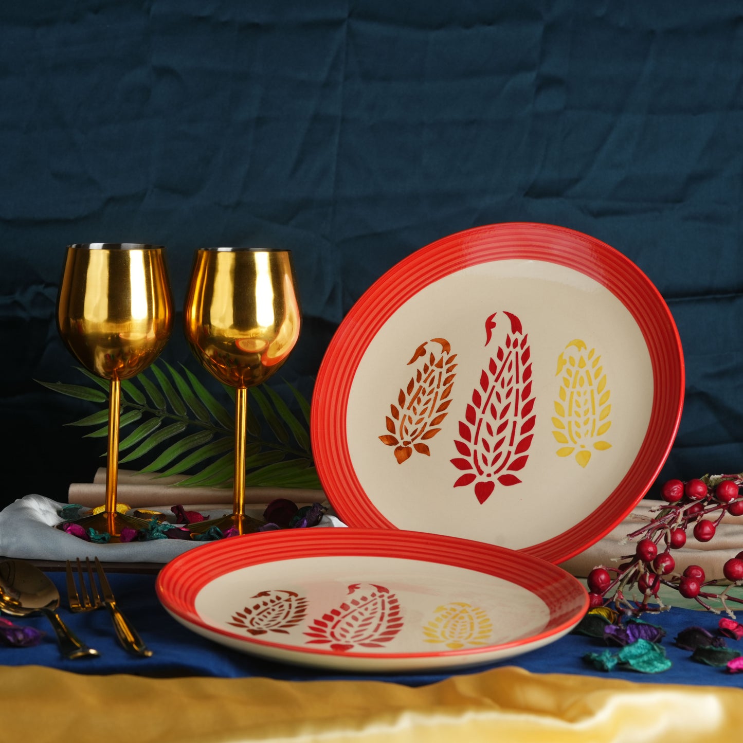 red_and_yellow_boota_dinner_plate1 - Caffeine Premium Ceramic