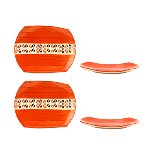 Caffeine Ceramic Handmade Red Arrow Snack Plate – 10" (Set of 4)