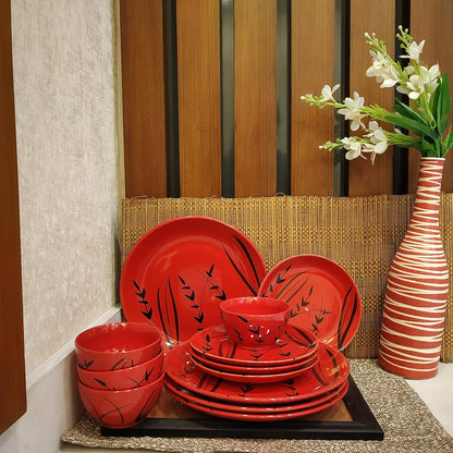 red_bamboo_ceramic_dinner_set - Caffeine Premium Ceramic