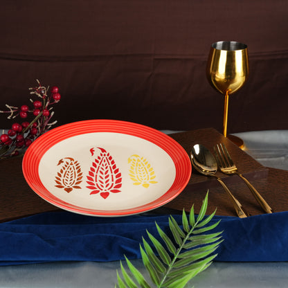 red_brown_and_yellow_boota_dinner_plate - Caffeine Premium Ceramic