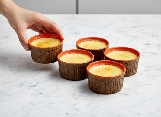 Caffeine Ceramic Handmade Brown and Glossy Orange Ramekins Bowls – (Set of 6, 150 ml)