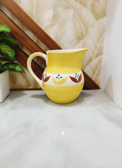 Caffeine Ceramic Handmade Stoneware Yellow Leaf Water Jug (Set of 1, 1800 ml)