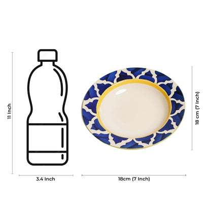 Caffeine Ceramic Handmade Stoneware Blue Umrao 7 inch Soup Plate/Pasta Plate/Maggie Plate/Macaroni Plate(Set of 6 Microwave & Dishwasher Safe) - Caffeine Premium Stoneware