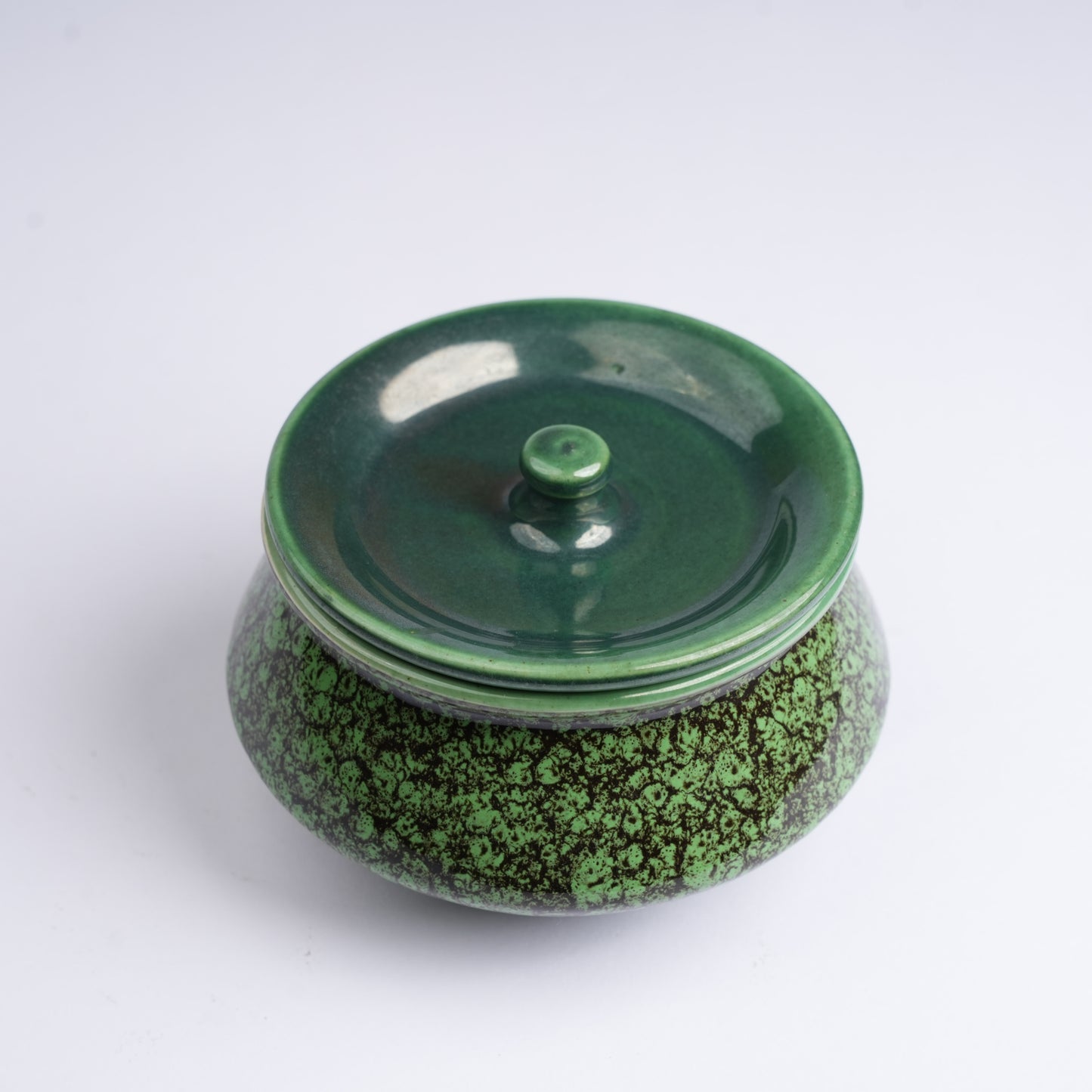 Caffeine Ceramic Handmade Green Crackle Serving Handi with Lid (Set of 4 ) - Caffeine Premium Stoneware