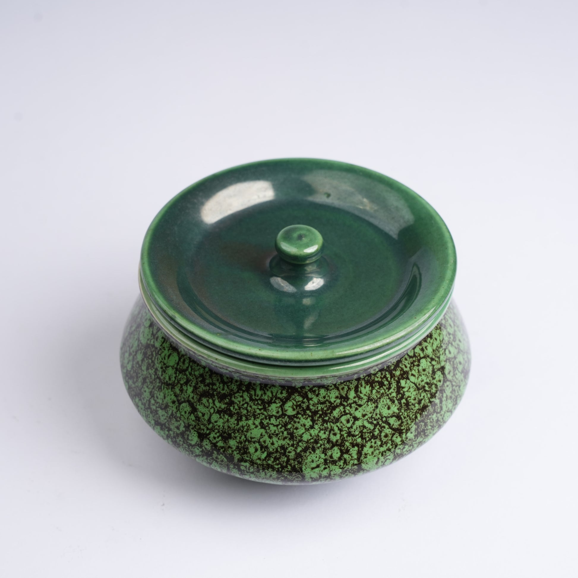 Caffeine Ceramic Handmade Green Crackle Serving Handi with Lid (Set of 4 ) - Caffeine Premium Stoneware