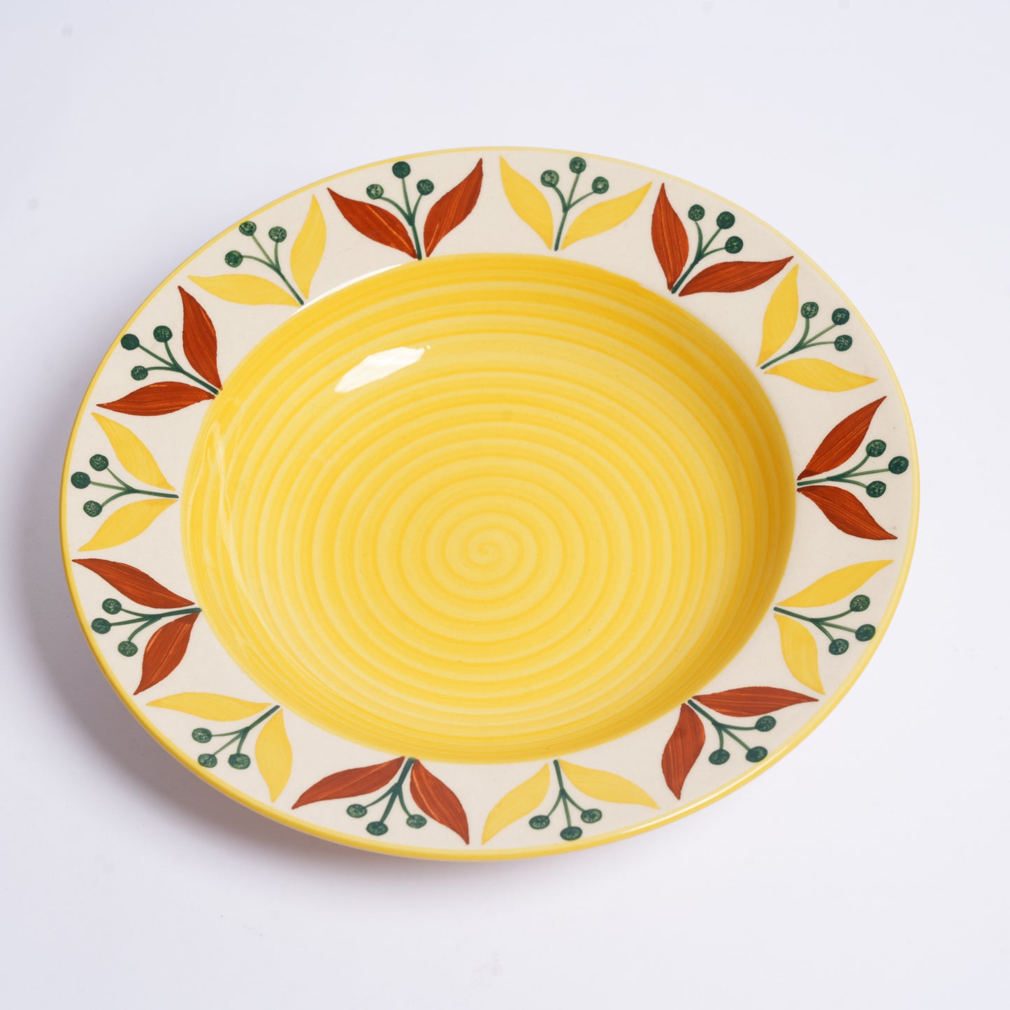 Caffeine Ceramic Handmade Stoneware Yellow Lily 9 Inch Soup Plate/Pasta Plate/Maggie Plate/Macaroni Plate(Set of 2 Dishwasher & Microwave Safe) - Caffeine Premium Stoneware