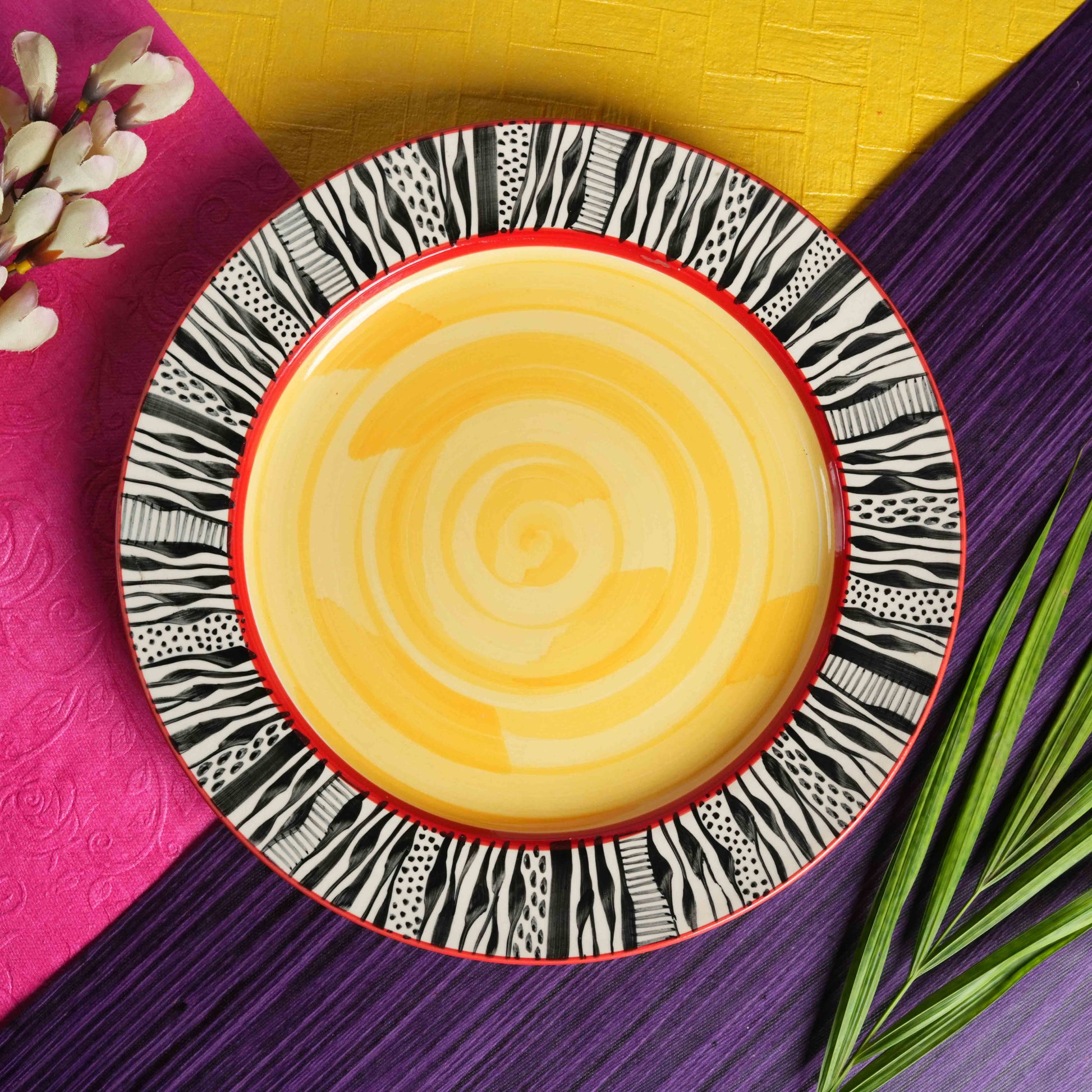 Caffeine Ceramic Handmade Stoneware Amber Abstract Dinner Plate 10" inch Set of 2 Plates - Caffeine Premium Stoneware