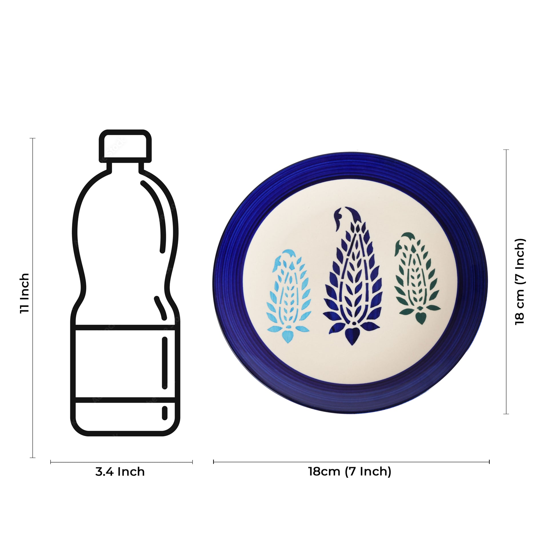 Caffeine Ceramic Handmade Stoneware Blue Boota Quarter Plate 7”(Set of 2 Dishwasher & Microwave Safe Plate) - Caffeine Premium Stoneware