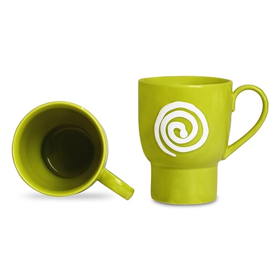 Caffeine Ceramic Stoneware Handmade Green White Doodle Coffee Mug Set of 2 - Caffeine Premium Stoneware