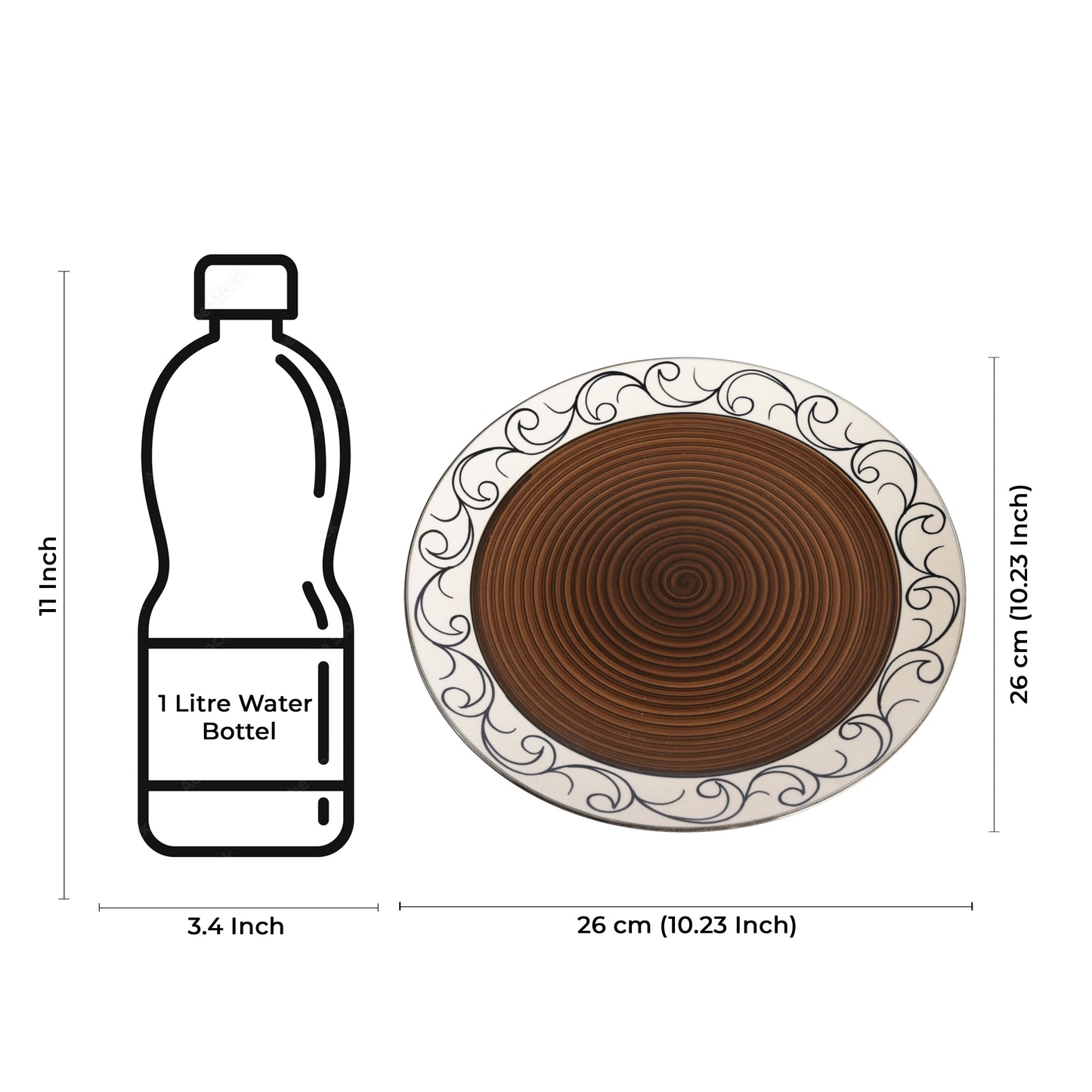 Caffeine Ceramic Handmade Brown Doodle Dinner Plate 10" inch(Set of 2) - Caffeine Premium Stoneware