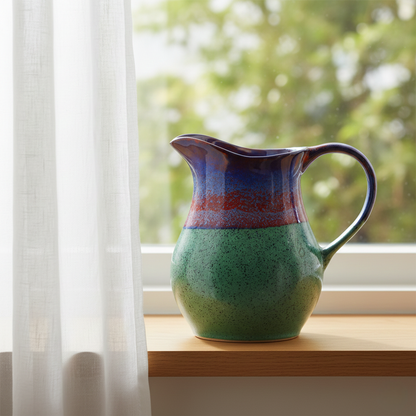 Caffeine Ceramic Handmade Stoneware Green & Multicoloured Water & Milk Jug (Set of 1, 1800 ml)