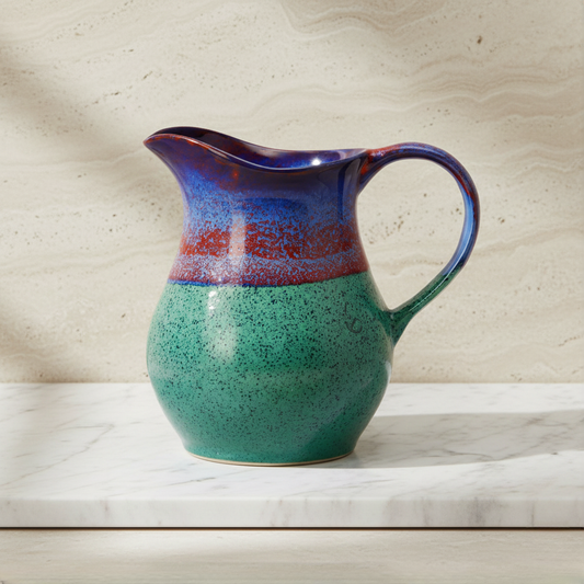 Caffeine Ceramic Handmade Stoneware Green & Multicoloured Water & Milk Jug (Set of 1, 1800 ml)