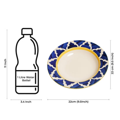 Caffeine Ceramic Handmade Stoneware Blue Umrao 9 inch Soup Plate/Pasta Plate/Maggie Plate/Macaroni Plate(Set of 2 Microwave & Dishwasher Safe) - Caffeine Premium Stoneware