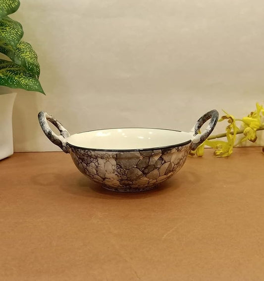 Caffeine Ceramic Handmade Stoneware Black & Grey Kadhai (Set of 1 Microwave & Dishwasher Safe)