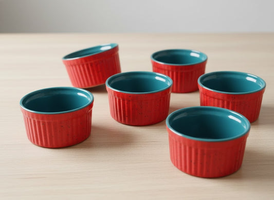 Caffeine Ceramic Handmade Maroon And Blue Ramekins Bowls – (Set of 6)