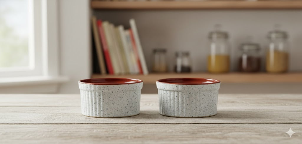 Caffeine Ceramic Handmade White & Brown Ramekins bowl (Set of 2)
