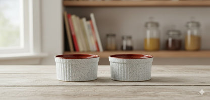 Caffeine Ceramic Handmade White & Brown Ramekins bowl (Set of 2)