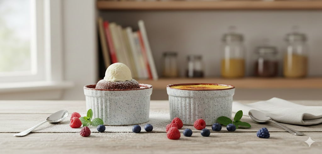 Caffeine Ceramic Handmade White & Brown Ramekins bowl (Set of 2)