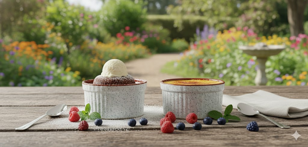 Caffeine Ceramic Handmade White & Brown Ramekins bowl (Set of 2)