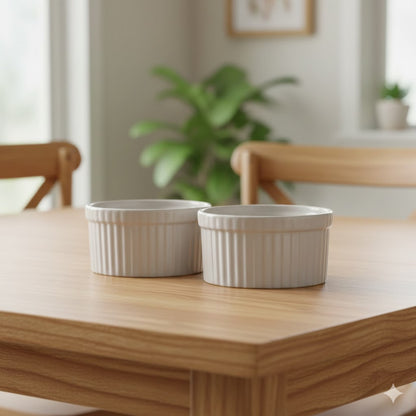 Caffeine Ceramic Handmade Glossy White Ramekin bowl (Set of 2)