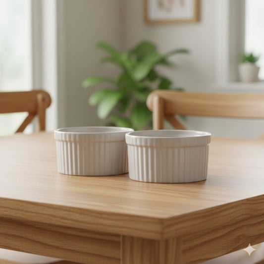 Caffeine Ceramic Handmade Glossy White Ramekin bowl (Set of 2)