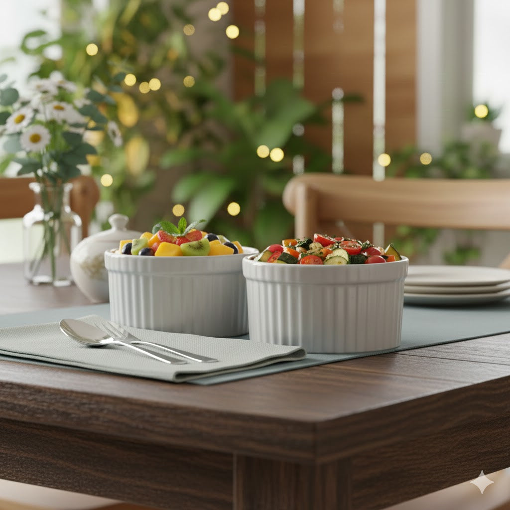 Caffeine Ceramic Handmade Glossy White Ramekin bowl (Set of 2)