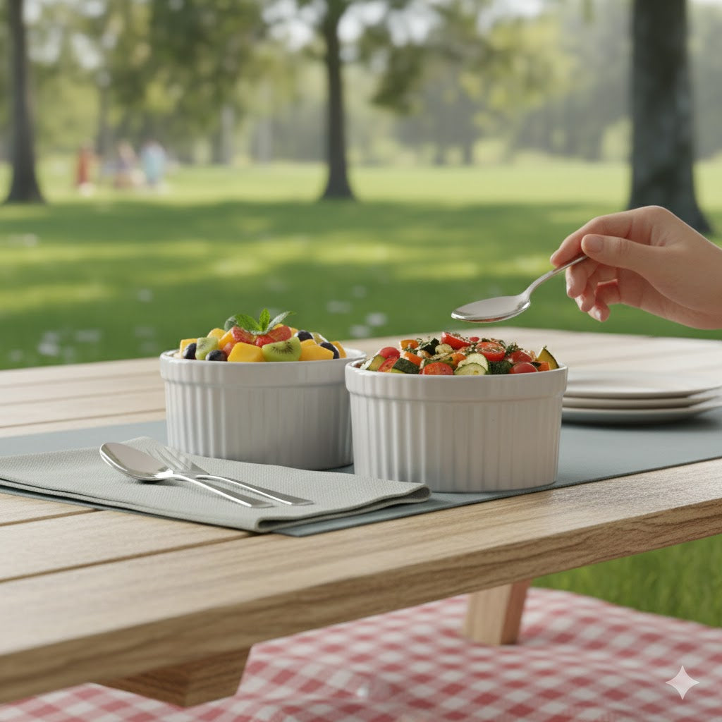 Caffeine Ceramic Handmade Glossy White Ramekin bowl (Set of 2)