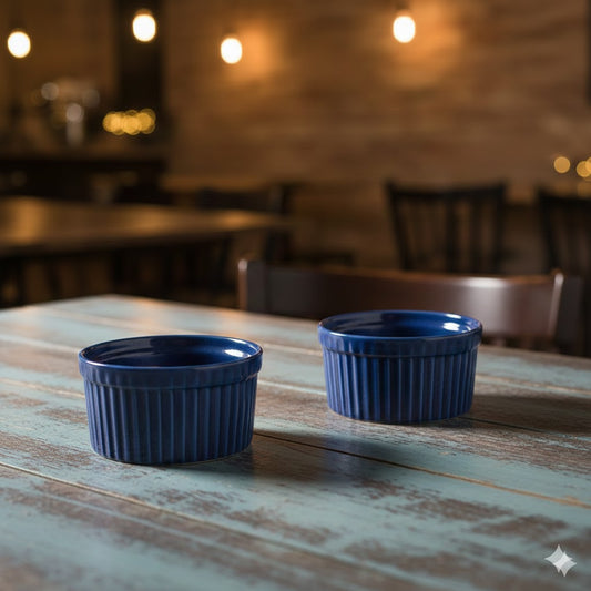 Caffeine Ceramic Handmade Glossy Blue Ramekin bowl (Set of 2)