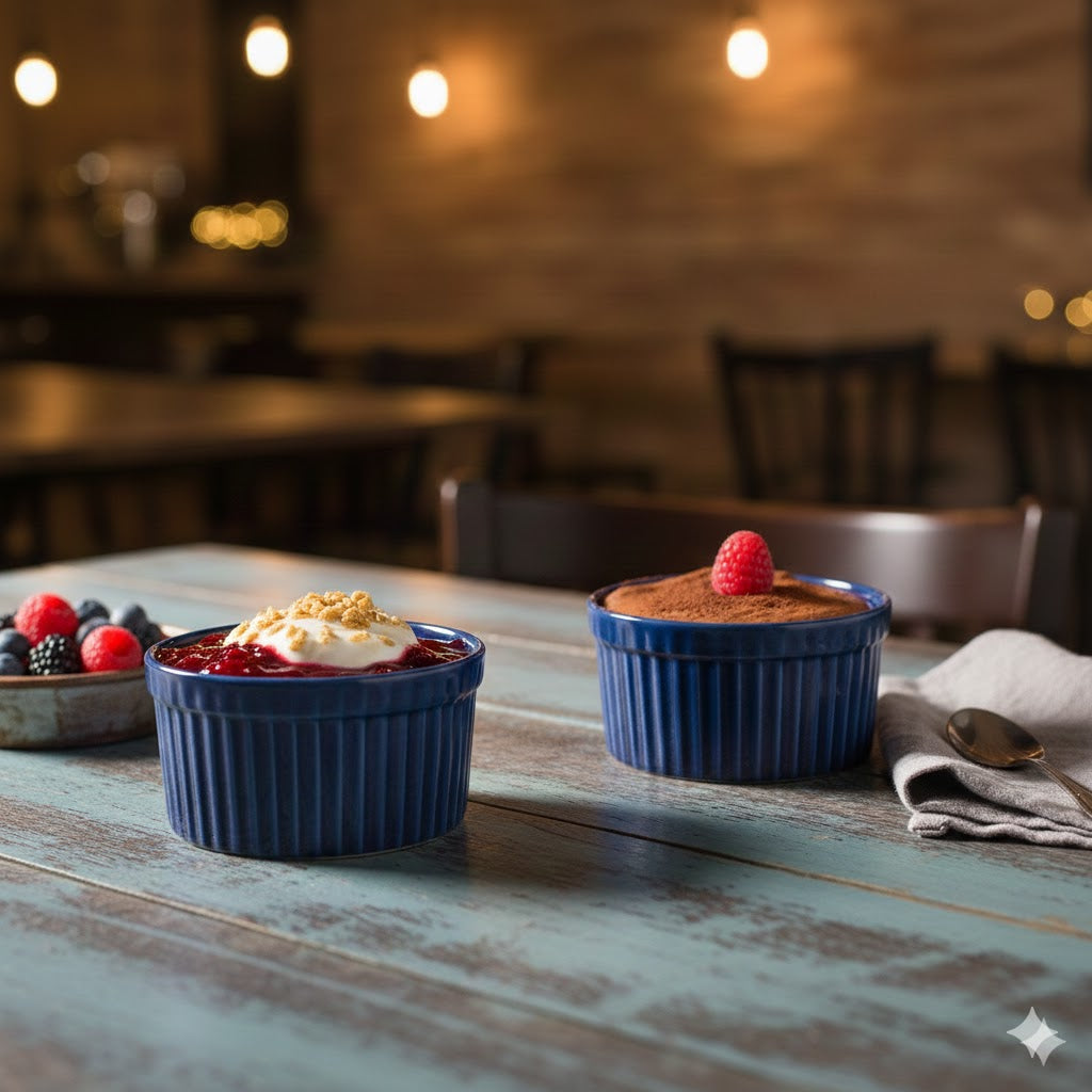 Caffeine Ceramic Handmade Glossy Blue Ramekin bowl (Set of 2)