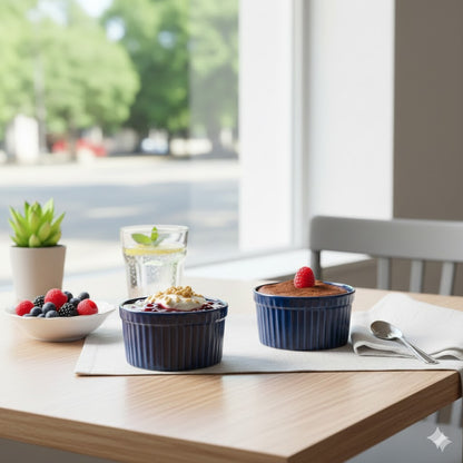 Caffeine Ceramic Handmade Glossy Blue Ramekin bowl (Set of 2)