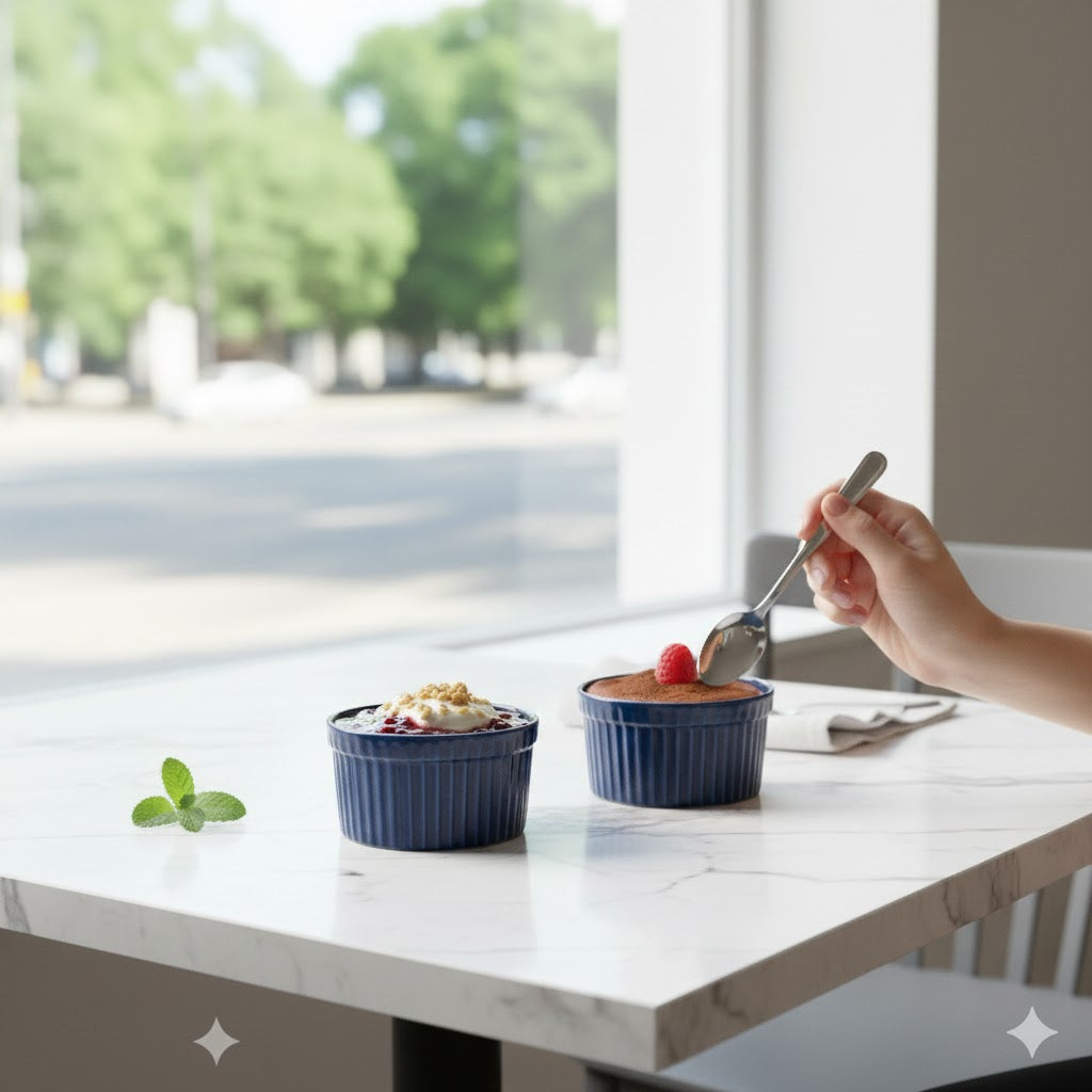 Caffeine Ceramic Handmade Glossy Blue Ramekin bowl (Set of 2)