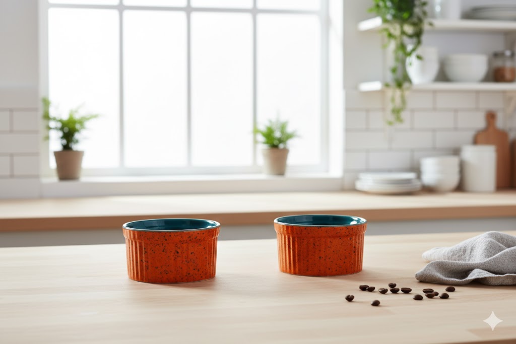 Caffeine Ceramic Handmade Orange and Sea Green ramekins Bowl (Set of 2, 150 ml)