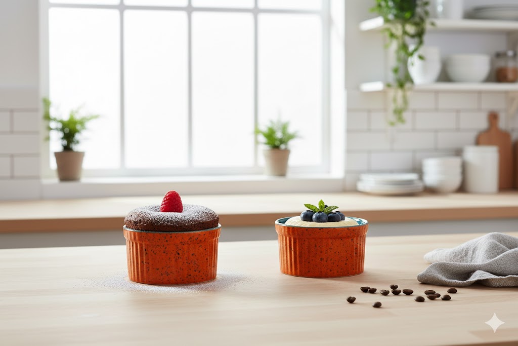 Caffeine Ceramic Handmade Orange and Sea Green ramekins Bowl (Set of 2, 150 ml)