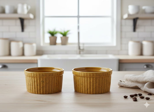 Caffeine Ceramic Handmade Mud Brown Ramekins Bowl (Set of 2)