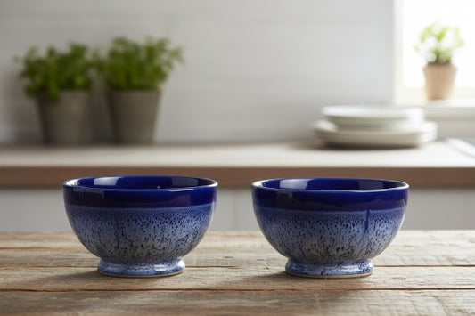 Caffeine Ceramic Handmade Blue Crackle Nut Serving Bowl (Set of 2)