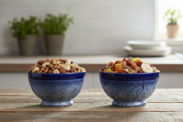 Caffeine Ceramic Handmade Blue Crackle Nut Serving Bowl (Set of 2)