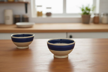 Caffeine Ceramic Handmade Cream  Blue Studio Nut Serving Bowl (Set of 2)